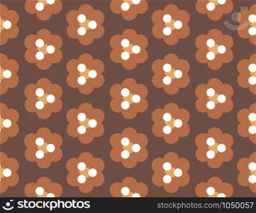 Vector seamless geometric pattern. Shaped white and brown circles, triangles and flowers.