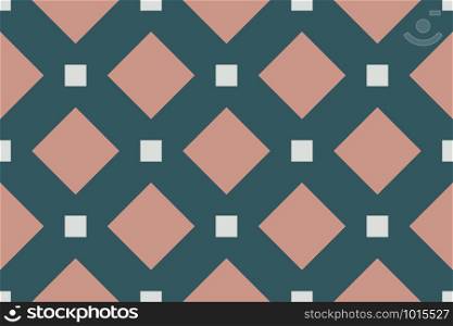 Vector seamless geometric pattern. Shaped white and brown squares on blue background.