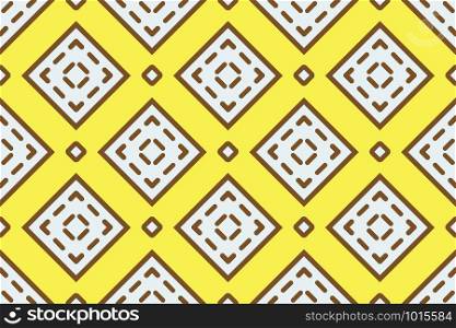 Vector seamless geometric pattern. Shaped white and brown squares, outlines, lines on yellow background.