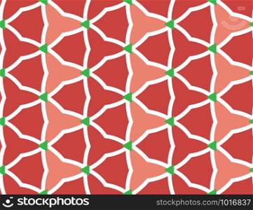 Vector seamless geometric pattern. Shaped white and green barbed wires and triangles on red background.