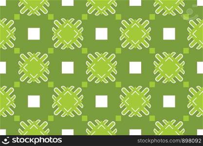 Vector seamless geometric pattern. Shaped white and green squares, lines, green background.