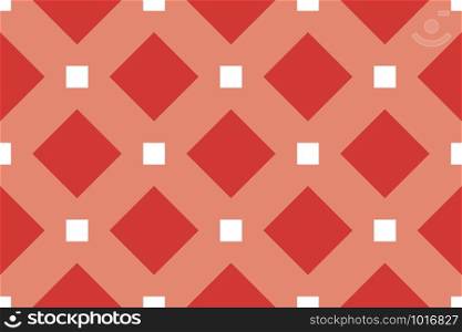 Vector seamless geometric pattern. Shaped white and red squares on brown background.