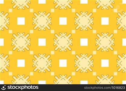 Vector seamless geometric pattern. Shaped white and yellow squares, lines and yellow background.