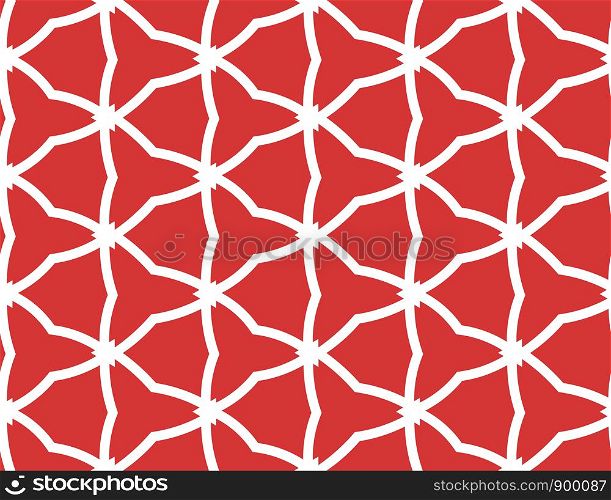 Vector seamless geometric pattern. Shaped white barbed wires and triangles in red background.