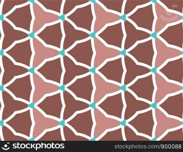 Vector seamless geometric pattern. Shaped white barbed wires and turquoise triangles in brown background.