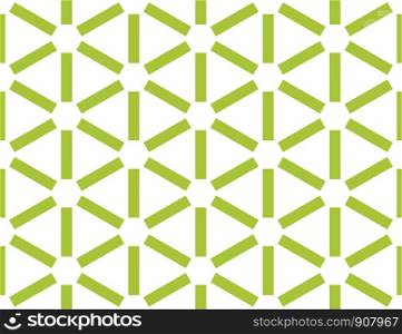 Vector seamless geometric pattern. Shaped white hexagons and green lines on white background.