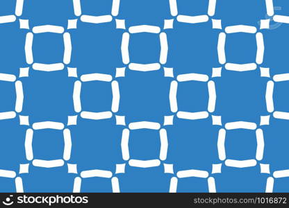 Vector seamless geometric pattern. Shaped white lines, squares, diamonds on blue background.