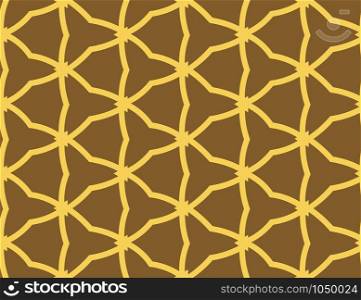 Vector seamless geometric pattern. Shaped yellow wires and triangles on brown background.