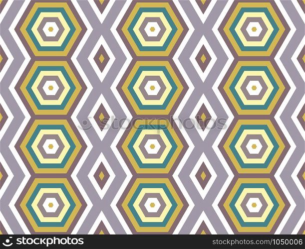 Vector seamless geometric pattern. White, brown and green hexagons and diamonds.