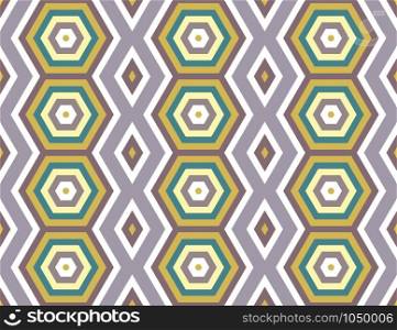 Vector seamless geometric pattern. White, brown and green hexagons and diamonds.