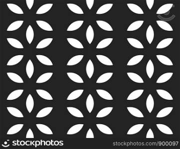 Vector seamless geometric pattern. White flowers on black background.