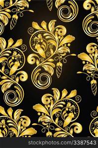 vector seamless golden floral background on black. clipping mask