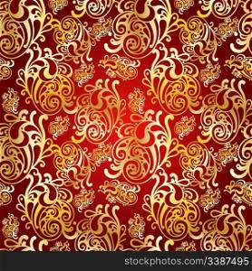 vector seamless golden floral pattern on red background, 4 clipping masks
