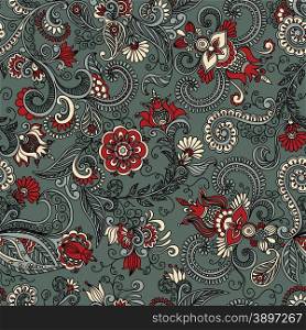 vector seamless gray and red pattern of spirals, swirls, doodles