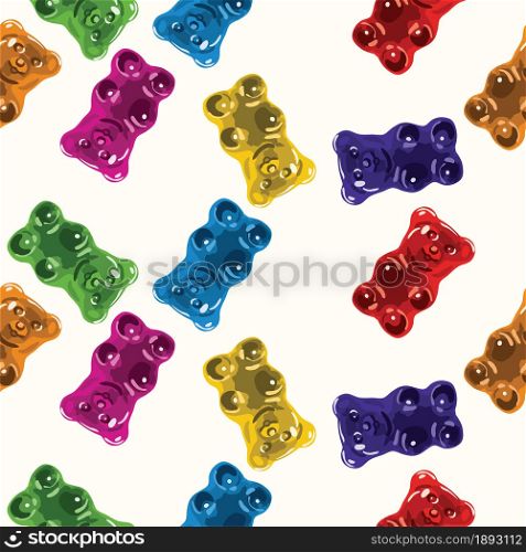 vector seamless gummy bear candies pattern. candy bears colorful background