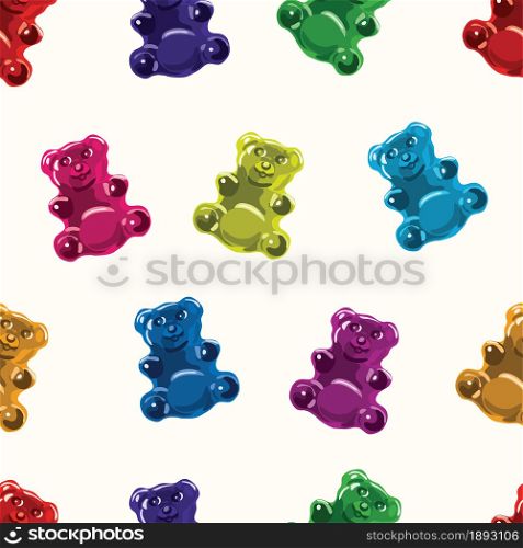 vector seamless gummy bear candies pattern. colorful assorted candy bears