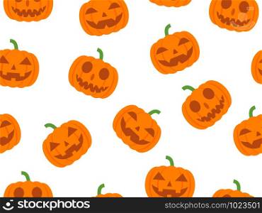 Vector seamless Halloween pattern with pumpkin devil on white background