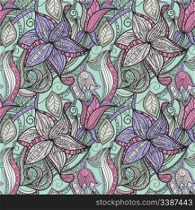 vector seamless hand drawn floral pattern, clipping masks