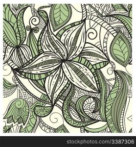 vector seamless hand drawn floral pattern in green, clipping masks