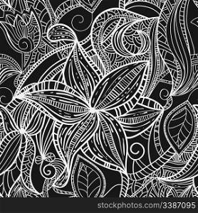 vector seamless hand drawn monochrome floral pattern, clipping masks
