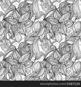 vector seamless hand drawn monochrome floral pattern, clipping masks