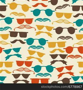 Vector Seamless hipster pattern with glasses and mustache, pattern in swatch menu