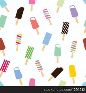 vector seamless ice cream pattern. colorful cartoon background with fruit and chocolate popsicles. paper wrapping design