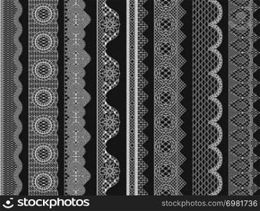 Vector seamless lace ribbon borders. Illustration of lace pattern floral fabric. Vector seamless lace ribbon borders