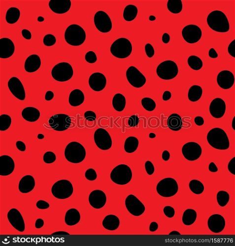 vector seamless lady bug dotted pattern. ladybug polka dot background. ladybird red and black wallpaper texture.