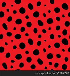vector seamless lady bug dotted pattern. ladybug polka dot background. ladybird red and black wallpaper texture.