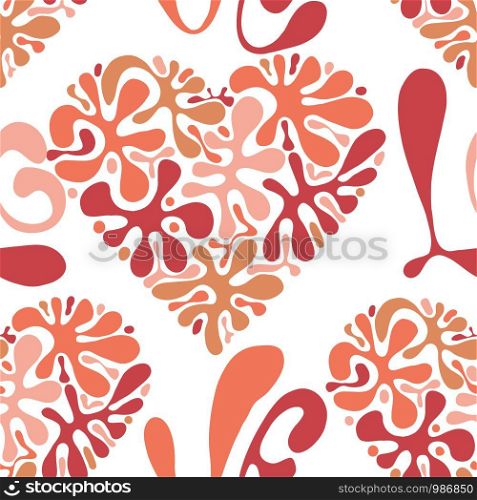 Vector Seamless Love Composition with heart and floral pattern and Love Lettering