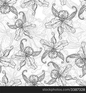 vector seamless monochrome background with lilies, clipping mask