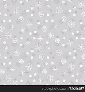 Vector Seamless of Snowflakes. Vector Seamless Winter Pattern Background with White and Grey Snowflakes on Silver Grey Background. Can be used for textile, parer, scrapbooking, wrapping, web and print design
