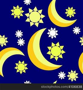 Vector. Seamless ornament with moon in colour