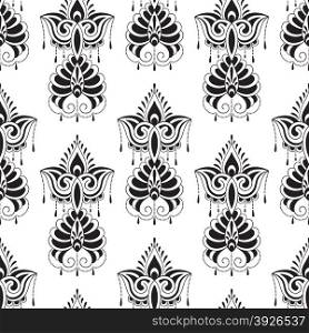 Vector Seamless Paisley Doodle Pattern, black and white