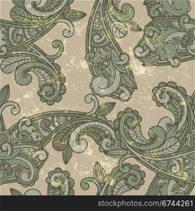 vector seamless paisley pattern on grungy background