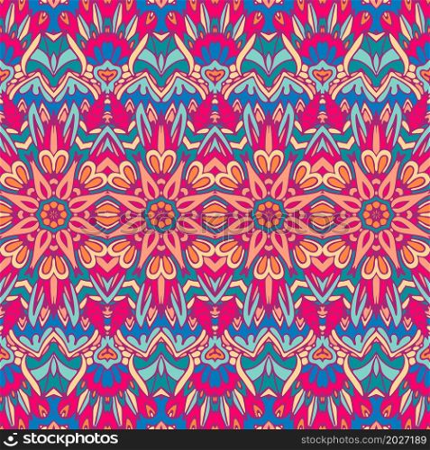 Vector seamless pattern abstract geometry colorful ethnic geometric psychedelic print. Ethnic tribal festive pattern for fabric. Abstract geometric colorful seamless pattern ornamental. Mexican design.