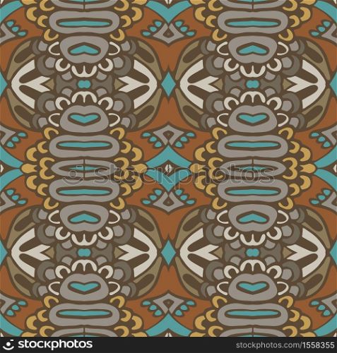 Vector seamless pattern african style art batik ikat. Ethnic brown color print vintage design.. Tribal vintage abstract geometric ethnic seamless pattern ornamental. Indian striped textile design