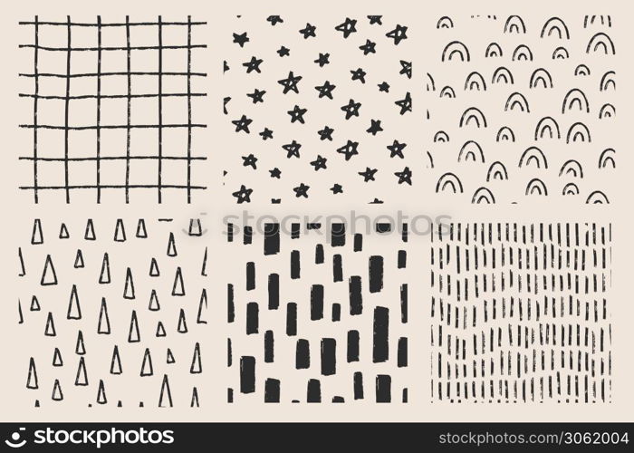Vector seamless pattern background collection. Vector hand drawn tile for textile design, wrapping paper, decoration, web, social media
