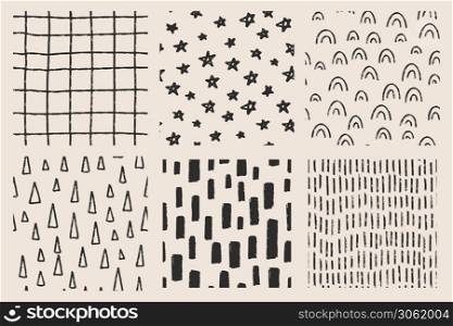 Vector seamless pattern background collection. Vector hand drawn tile for textile design, wrapping paper, decoration, web, social media