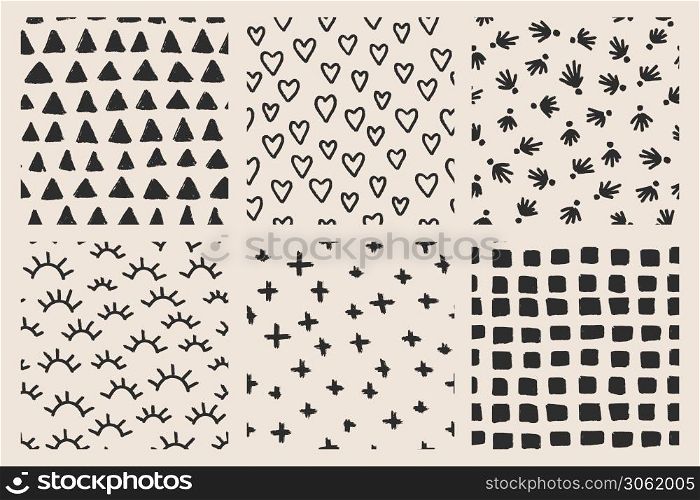Vector seamless pattern background collection. Vector textured hand drawn tile for textile design, wrapping paper, decoration, web, social media