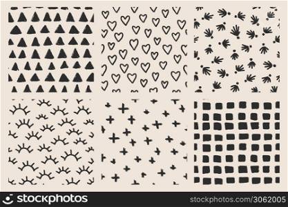 Vector seamless pattern background collection. Vector textured hand drawn tile for textile design, wrapping paper, decoration, web, social media