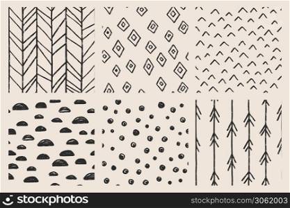 Vector seamless pattern background collection. Vector trendy hand drawn tile for textile design, wrapping paper, decoration, web, social media