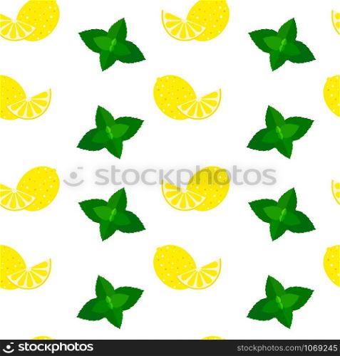 vector seamless pattern background with mint green leaves and yellow lemons. vector seamless pattern background with mint and lemons