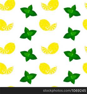 vector seamless pattern background with mint green leaves and yellow lemons. vector seamless pattern background with mint and lemons