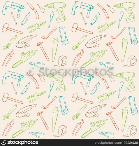 vector seamless pattern, construction tools background 