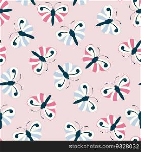 Vector seamless pattern design with flying pink and blue butterflies.