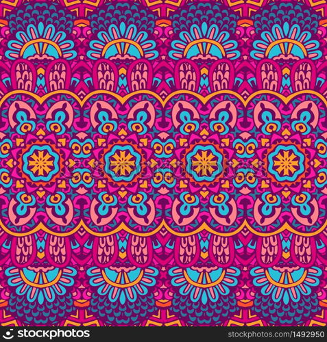 Vector seamless pattern doodle handdrawn colorful ethnic tribal geometric psychedelic mexican print. Abstract festive colorful grunge vector ethnic tribal pattern