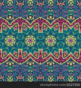 Vector seamless pattern ethnic tribal floral psychedelic colorful fabric print. Mexican design style carnival. Vector seamless pattern flower embroidery colorful ethnic tribal geometric psychedelic mexican print