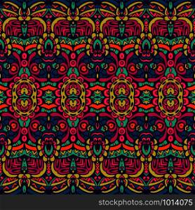 Vector seamless pattern ethnic tribal geometric psychedelic colorful print. Abstract festive colorful floral ethnic tribal pattern